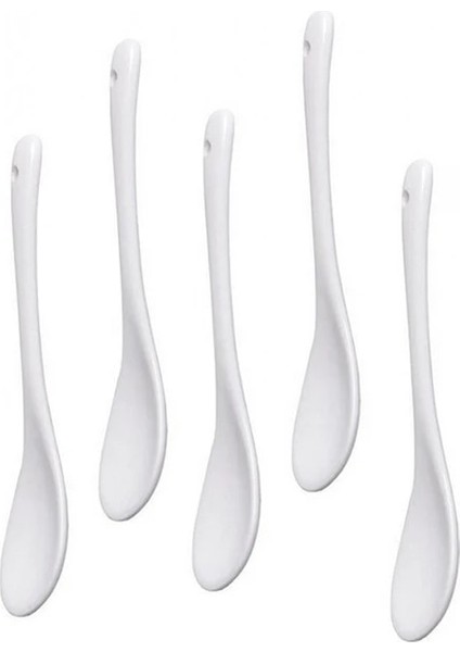 Beyaz Lber 5'li Seramik Kaşık Çay Kaşığı Reçel Bal Set (Yurt Dışından)