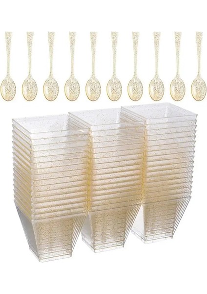 Altın 30 Takım 25/30 Takım Plastik Tatlı Bardak Tek Kullanımlık Dondurma Puding Yoğurt Bardak Meze Kaseleri Yemek Servis Bardakları (Yurt Dışından)