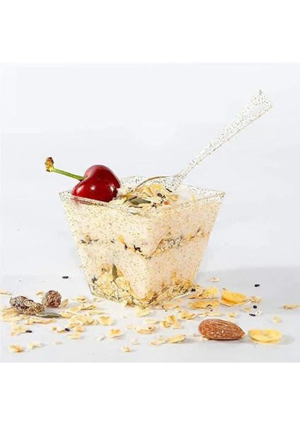 Altın 30 Takım 25/30 Takım Plastik Tatlı Bardak Tek Kullanımlık Dondurma Puding Yoğurt Bardak Meze Kaseleri Yemek Servis Bardakları (Yurt Dışından)