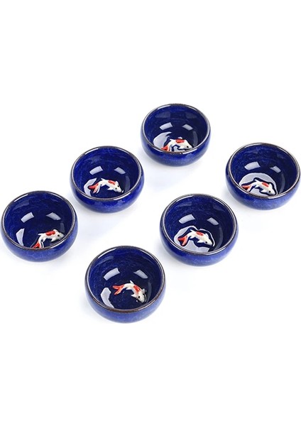 C 6 Adet Seramik 3D Altın Balık Çin Çay Bardağı Seti, Kung Fu Çay Seti Crackle Sır Seyahat Çay Kase Çin Porselen Çay Fincanı Setleri (Yurt Dışından)