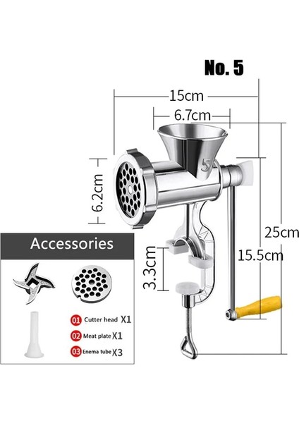 No.5 Manuel Kıyma Makinesi Çok Amaçlı Alüminyum Alaşım Kıyma Ev Mutfak Için Çıkarılabilir El Krank Aracı Fp8 (Yurt Dışından)
