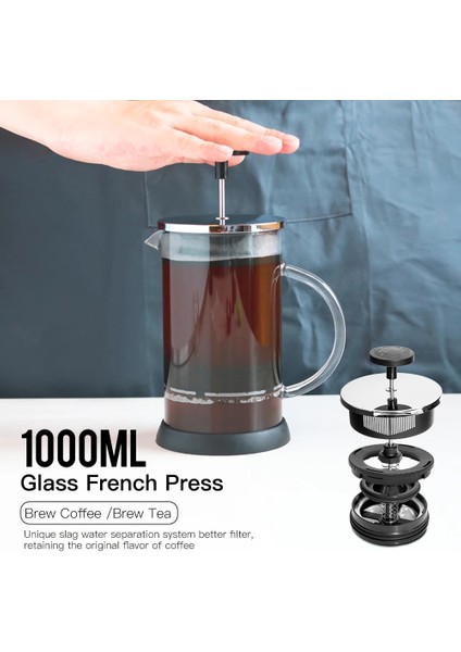 Açık Sarı Fransız Basın Kahve/çay Brewer Cezve Kahve Makinesi Su Isıtıcısı 1000 ml Paslanmaz Çelik Cam Termos Barista Araçları Kahve Sürahi (Yurt Dışından) modelleri