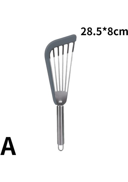 A-Gri Silikon Kızartma Spatula Yapışmaz Tava Kızarmış Yumurta Gözleme Spatula Paslanmaz Çelik Biftek Spatula Mutfak Çevirme Balık Kızartma Balık Spatula (Yurt Dışından)