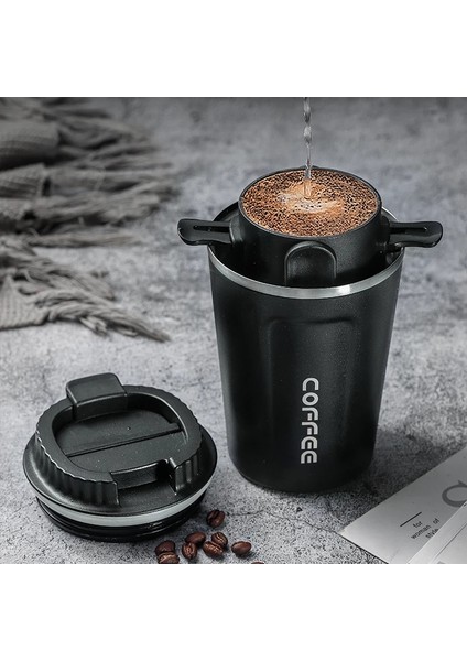 350 ml Siyah Fincan Seti Yeniden Kullanılabilir Taşınabilir Paslanmaz Çelik Damla Kahve Filtresi Koni Kağıtsız Kahve Damlatıcı Ev Seyahat Kamp Için Katlanabilir Tutucular (Yurt Dışından)