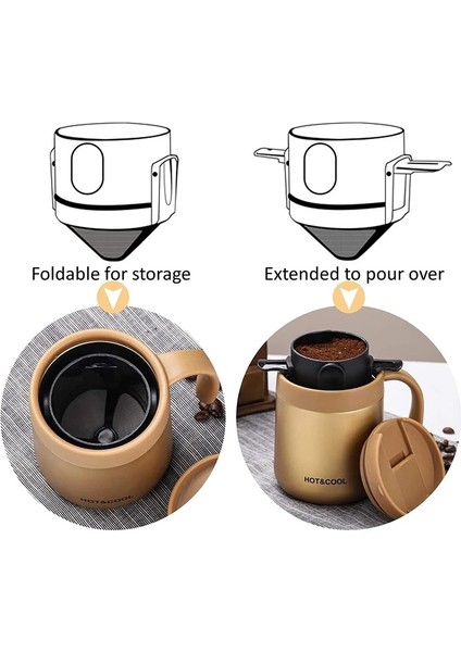 350 ml Siyah Fincan Seti Yeniden Kullanılabilir Taşınabilir Paslanmaz Çelik Damla Kahve Filtresi Koni Kağıtsız Kahve Damlatıcı Ev Seyahat Kamp Için Katlanabilir Tutucular (Yurt Dışından)