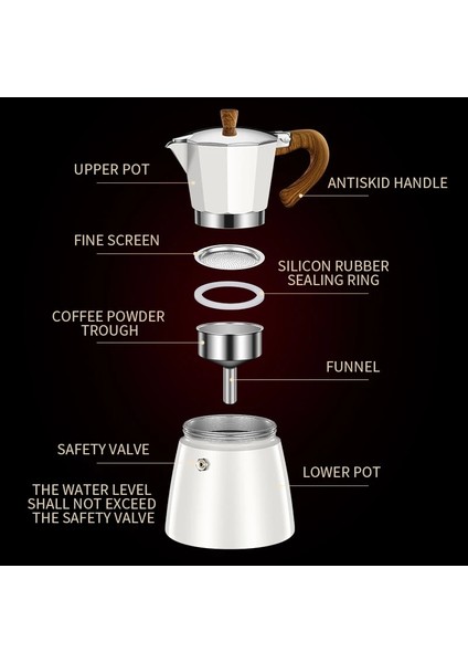 Beyaz 155ML Moka Pot Kahve Makinesi Espresso Alüminyum Şofben Kahve Makinesi Pot Su Isıtıcısı Kahve Latte Percolator Soba Kahve Filtre Fincan Araçları (Yurt Dışından)