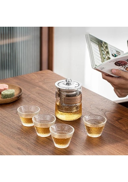 4 Fincan Seti Taşınabilir Seyahat Çay Seti Yüksek Sıcaklığa Dayanıklı Cam Çay Bardağı Seti 2022 Yeni Sıcak Seyahat Temel Çay Seti Aksesuarları (Yurt Dışından) fırsatları