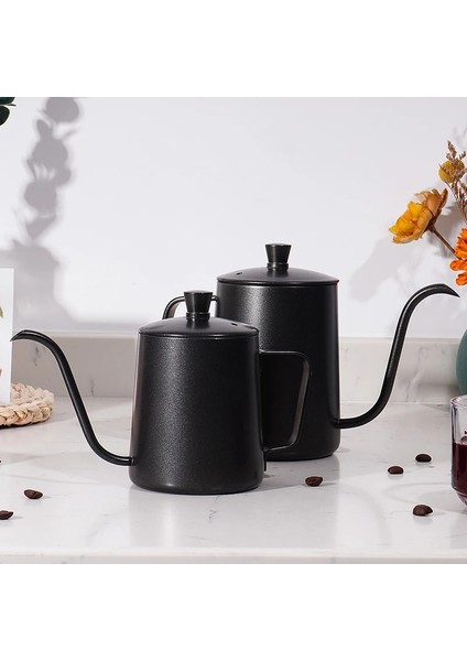 Siyah 350ML 350ML 600ML Damla Su Isıtıcısı Kahve Çaydanlık Yapışmaz Kaplama Gıda Sınıfı Paslanmaz Çelik Deve Boynu Damla Su Isıtıcısı Kuğu Boyun Ince Ağız (Yurt Dışından)