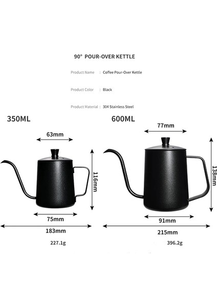 Siyah 350ML 350ML 600ML Damla Su Isıtıcısı Kahve Çaydanlık Yapışmaz Kaplama Gıda Sınıfı Paslanmaz Çelik Deve Boynu Damla Su Isıtıcısı Kuğu Boyun Ince Ağız (Yurt Dışından)