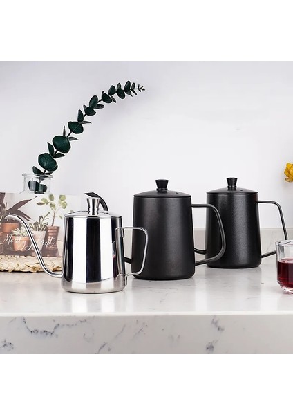 Siyah 350ML 350ML 600ML Damla Su Isıtıcısı Kahve Çaydanlık Yapışmaz Kaplama Gıda Sınıfı Paslanmaz Çelik Deve Boynu Damla Su Isıtıcısı Kuğu Boyun Ince Ağız (Yurt Dışından)