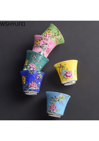 F 5.8x5 cm 55 ml 4 Adet 4 Adet/takım Jingdezhen Zarif Seramik Çay Fincanı El Boyalı Çiçekler ve Kuşlar Emaye Çay Seti Seyahat Taşınabilir Çay Kasesi Ana Fincan (Yurt Dışından) fiyatları