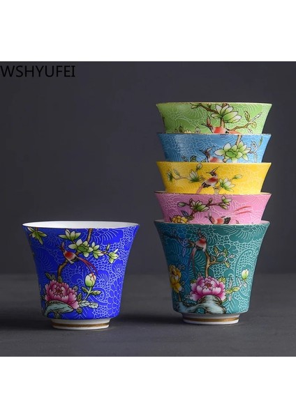 F 5.8x5 cm 55 ml 4 Adet 4 Adet/takım Jingdezhen Zarif Seramik Çay Fincanı El Boyalı Çiçekler ve Kuşlar Emaye Çay Seti Seyahat Taşınabilir Çay Kasesi Ana Fincan (Yurt Dışından) fırsatları