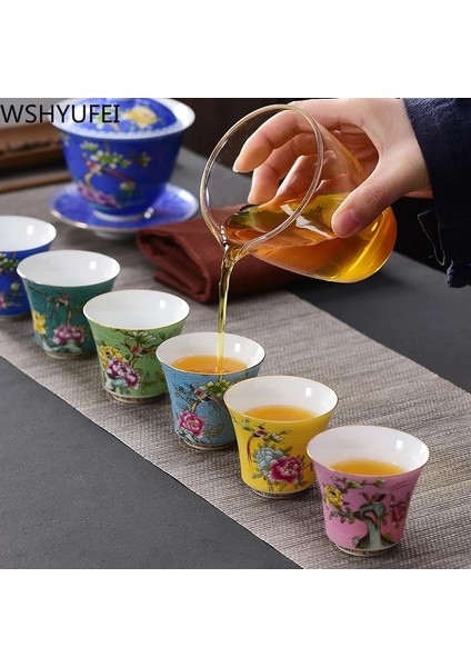 F 5.8x5 cm 55 ml 4 Adet 4 Adet/takım Jingdezhen Zarif Seramik Çay Fincanı El Boyalı Çiçekler ve Kuşlar Emaye Çay Seti Seyahat Taşınabilir Çay Kasesi Ana Fincan (Yurt Dışından) indirimleri