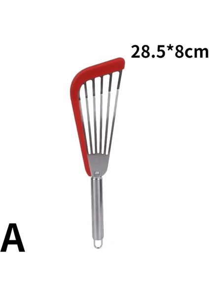 A-Red Silikon Kızartma Spatula Yapışmaz Tava Kızarmış Yumurta Gözleme Spatula Paslanmaz Çelik Biftek Spatula Mutfak Çevirme Balık Kızartma Balık Spatula (Yurt Dışından)