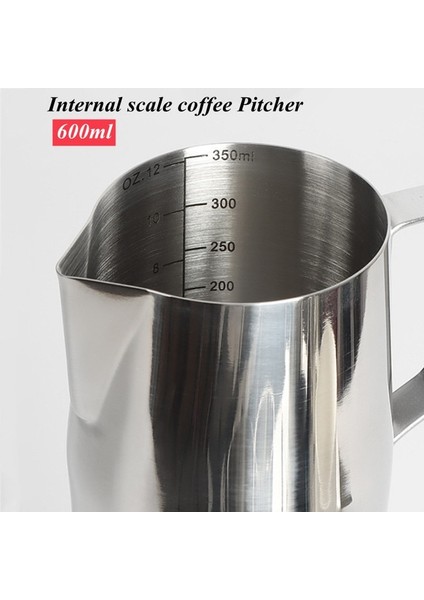 600 ml Iç Ölçekli Paslanmaz Çelik Kahve Sürahi Espresso Süt Köpürtme Sürahisi Barista Kahve Latte Süt Köpürtücü Ölçekli Krem Süt Köpürtücü Fincan (Yurt Dışından)