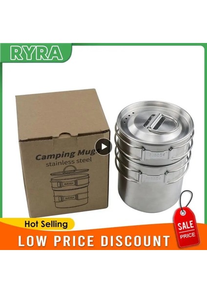 304 Paslanmaz Çelik Tencere Uygun Su Bardağı Kamp Kahve Fincanı Katlanır Saplı Piknik Tencere Seti (Yurt Dışından)