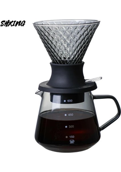 350 ml Silikon Taban Isıya Dayanıklı Cam Filtre V60 Seti Kahve Paylaşımı Pot Filtreli Fincan Bulut El Yıkama Cezve Saklama Kabı (Yurt Dışından)