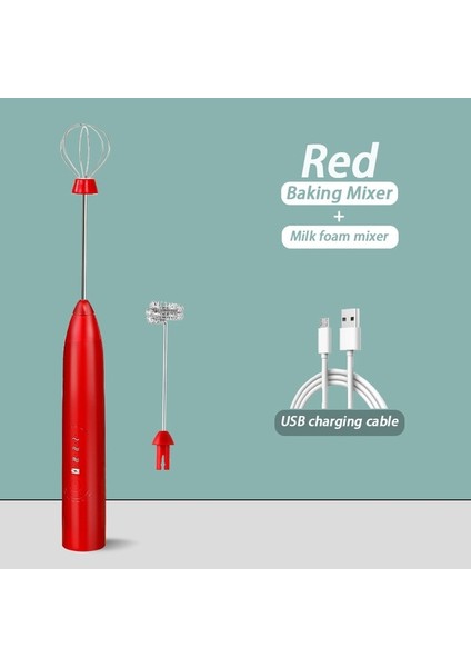 Kırmızı-02 Elektrikli Süt Köpürtücü Çırpma Yumurta Çırpıcı El Blender Mini Kahve Makinesi Cappuccino Krema Için Çırpma Mikser Köpürtücü (Yurt Dışından)