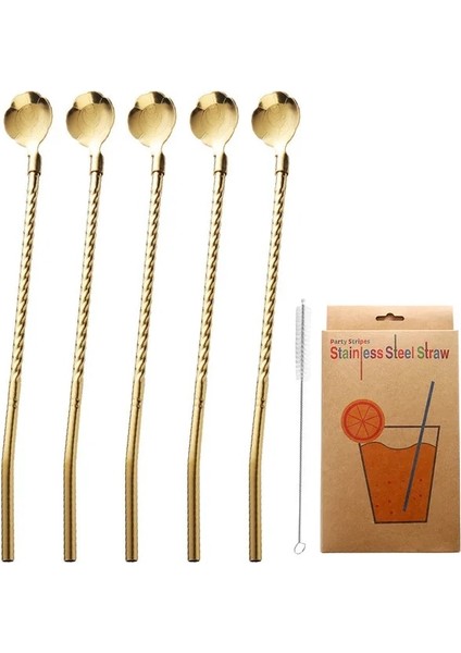 Altın 5 Adet Dişsiz Çiçek 5 Adet 10 Adet Paslanmaz Seel Çiçek Saman Kaşık Yaz Süt Çay Karıştırma Yerba Mate Pipetler Yeniden Kullanılabilir Içme Mutfak Malzemeleri (Yurt Dışından)