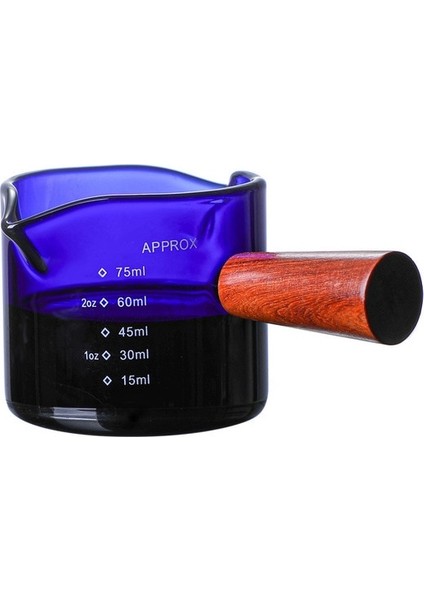 Mavi 75ML 75/120ML Renkli Şeffaf Ahşap Saplı Cam Espresso Ölçüm Fincan Çift Ağızlı Süt Sürahisi Kahve Malzemeleri Temizle Mutfak Ölçü Kupa (Yurt Dışından)