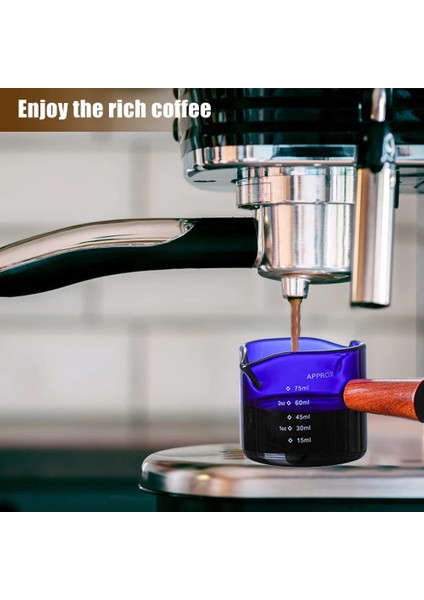 Mavi 75ML 75/120ML Renkli Şeffaf Ahşap Saplı Cam Espresso Ölçüm Fincan Çift Ağızlı Süt Sürahisi Kahve Malzemeleri Temizle Mutfak Ölçü Kupa (Yurt Dışından) modelleri