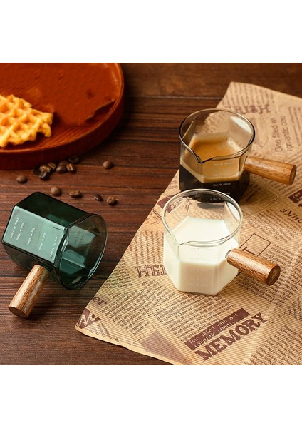 Mavi 75ML 75/120ML Renkli Şeffaf Ahşap Saplı Cam Espresso Ölçüm Fincan Çift Ağızlı Süt Sürahisi Kahve Malzemeleri Temizle Mutfak Ölçü Kupa (Yurt Dışından) fırsatları