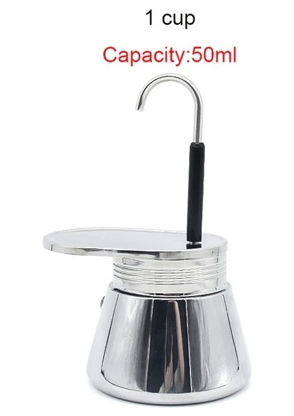 SILVER-50ML 50ML/100ML/300ML Moka Pot 304 Paslanmaz Çelik Italyan Kahve Makinesi Espresso Mini El Kahve Aletleri Dökün Mutfak Aletleri (Yurt Dışından)