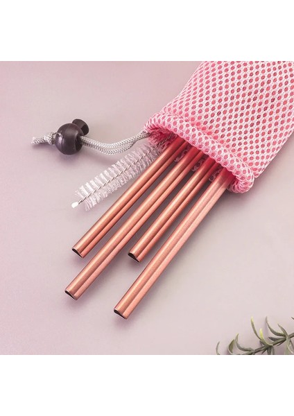 1 Takım 21CM 304 Paslanmaz Çelik Pembe Kalp Şeklinde Pipet Set 4 Adet (Yurt Dışından)