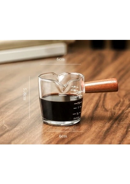 1 x Eğik Kalın 100 ml Masif Ahşap Saplı Ölçekli Kremalı Çift Ağızlı Kahve Makinesi Süt Sürahisi Kavanoz Isıya Dayanıklı Cam Bardak Mini Espresso Ekstraksiyon Potu (Yurt Dışından)