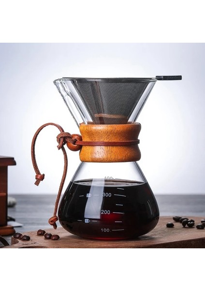 Filtreli 400ML 800ML Cam Kahve Su Isıtıcısı Fransız Kahve Makinesi Paslanmaz Çelik Filtre ile Yeniden Kullanılabilir Kolu Kahve Fincanı Üzerine Dökün Filtre Coffeeware (Yurt Dışından)