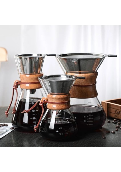 Filtreli 400ML 800ML Cam Kahve Su Isıtıcısı Fransız Kahve Makinesi Paslanmaz Çelik Filtre ile Yeniden Kullanılabilir Kolu Kahve Fincanı Üzerine Dökün Filtre Coffeeware (Yurt Dışından)
