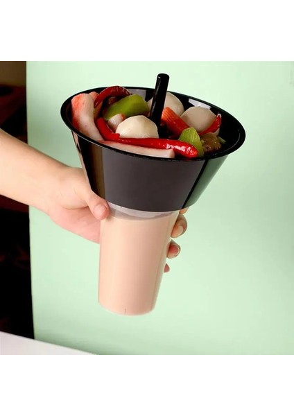 Siyah Beyaz 5 Takım Yaratıcı Aperatif Tutucu Plastik Aperatifler ve Içecek Tutucu Kombine Aperatifler Tutucu Patates Kızartması Saklama Kabı Kola Bardak (Yurt Dışından)