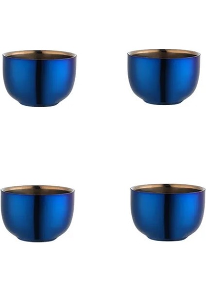 Mavi 4 Adet 4/8 Adet Çay Bardağı Paslanmaz Çelik Çay Bardağı Setleri Tepsi ve Çıkarılabilir Tutucu ile Altın Kupa Çift Katmanlı Anti-Haşlanma Bardak Teaware (Yurt Dışından)
