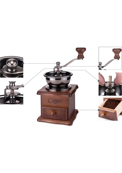 Vintage Premium Kalite Paslanmaz Çelik Ahşap Manuel Kahve El Değirmeni Taşınabilir Baharat Çapak Değirmeni Ev Ofis Dekorasyonu (Yurt Dışından) modelleri