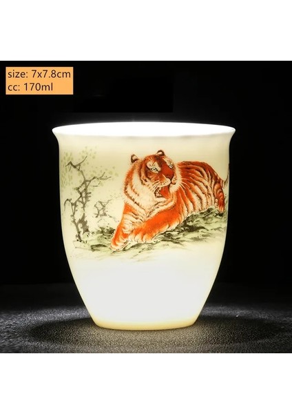 C1 Yeni Süet Yeşim Seramik Çay Bardağı Zodyak Kaplan Çay Bardağı Ana Fincan Beyaz Porselen Çay Seti Ev Butik Çay Kase Drinkware (Yurt Dışından)