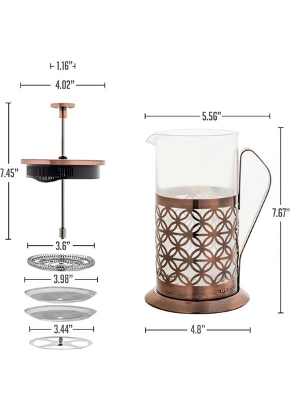 20FLOZ French Press Sürahi Kahve ve Çay Makinesi 34 Ons, Isıya Dayanıklı Borosilikat Cam, Üçlü Filtre Paslanmaz Çelik Dalma (Yurt Dışından) indirimleri