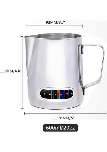 600 ml Paslanmaz Çelik Süt Köpürtme Sürahi Termometre ile Espresso Buharda Kahve Barista Latte Frother Fincan Cappuccino Sürahi Krem (Yurt Dışından)