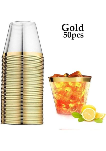 Altın 50 Adet Gül Altın Şeffaf Plastik Tek Kullanımlık Parti Doğum Günü Düğün Resepsiyon Ziyafet 9 Oz 250 ml Mutfak Aksesuarları Bardak Seti (Yurt Dışından)