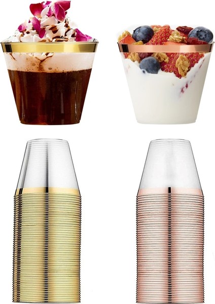 Altın 50 Adet Gül Altın Şeffaf Plastik Tek Kullanımlık Parti Doğum Günü Düğün Resepsiyon Ziyafet 9 Oz 250 ml Mutfak Aksesuarları Bardak Seti (Yurt Dışından)
