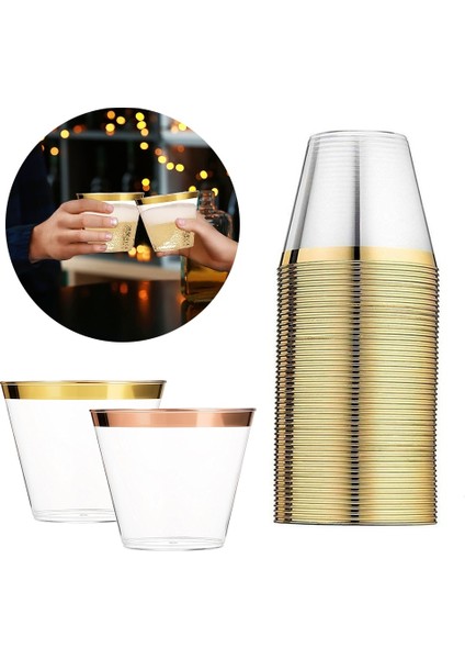Altın 50 Adet Gül Altın Şeffaf Plastik Tek Kullanımlık Parti Doğum Günü Düğün Resepsiyon Ziyafet 9 Oz 250 ml Mutfak Aksesuarları Bardak Seti (Yurt Dışından)
