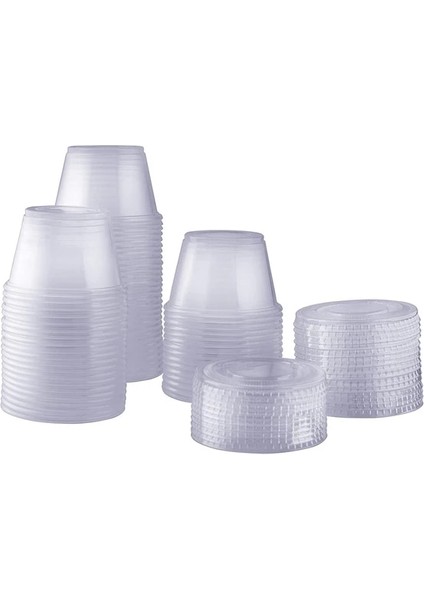 4 Oz 100 Takım 100 Adet (4 Oz. 100 Takım) Tek Kullanımlık Kapaklı Plastik Porsiyon Bardakları, Baharat Kabı, Sufle Porsiyonu, Numune Alma Kabı Şeffaf Bardaklar (Yurt Dışından)