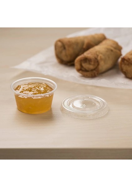4 Oz 100 Takım 100 Adet (4 Oz. 100 Takım) Tek Kullanımlık Kapaklı Plastik Porsiyon Bardakları, Baharat Kabı, Sufle Porsiyonu, Numune Alma Kabı Şeffaf Bardaklar (Yurt Dışından) fiyatları