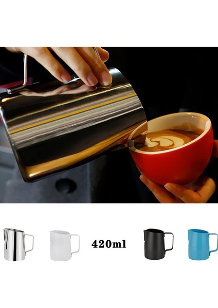 Beyaz 420 ml 420 ml Paslanmaz Çelik Latte Kahve Fincanı Sivri Ağız Süt Köpük Bardak Eğik Ağız Kahve Çekme Çiçek Tankı Barista Eşyaları (Yurt Dışından)