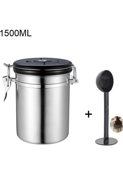 Gümüş 1500 ml Paslanmaz Çelik Hava Geçirmez Kahve Konteyner Saklama Kabı Seti Kahve Kavanoz Teneke Kutu Kahve Çekirdekleri Çay Için Kepçe ile 700 ML/1400 ml (Yurt Dışından)