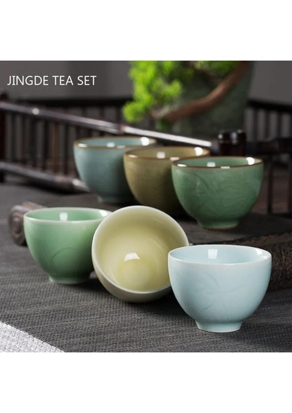 A6 2 Adet 2 Adet/grup Retro Seladonlar Çay Fincanı El Yapımı Çay Kase Seramik Kahve Fincanı Çin Porselen Çay Seti Aksesuarları Tek Fincan Drinkware (Yurt Dışından) modelleri