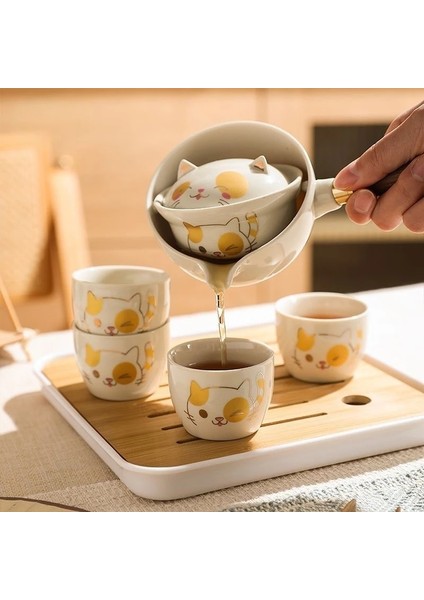 Fincan x 1 Karikatür Kedi Seramik Çaydanlık Ahşap Saplı Yan Saplı Pot Tepsi ile Kung Fu Filtre Çay Makinesi Yaratıcı Çömlek Teaware Seyahat Çantası (Yurt Dışından) fiyatları