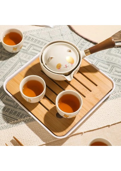Fincan x 1 Karikatür Kedi Seramik Çaydanlık Ahşap Saplı Yan Saplı Pot Tepsi ile Kung Fu Filtre Çay Makinesi Yaratıcı Çömlek Teaware Seyahat Çantası (Yurt Dışından) indirimleri