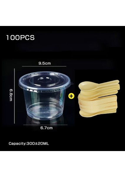 D 100 Adet 150ML 250ML 300ML Puding Bardak Dondurma Tatlı Tek Kullanımlık Ambalaj Kapaklı Kutu Plastik Kutular Piknik Arkadaşlar Parti Için (Yurt Dışından)