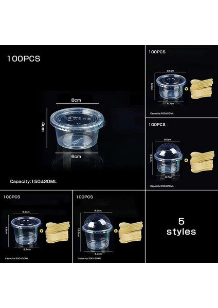 D 100 Adet 150ML 250ML 300ML Puding Bardak Dondurma Tatlı Tek Kullanımlık Ambalaj Kapaklı Kutu Plastik Kutular Piknik Arkadaşlar Parti Için (Yurt Dışından)