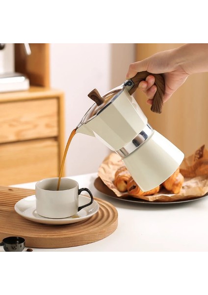 300 ml 6 Fincan D Espresso Makinesi Vintage Ahşap Saplı Café Bira Aracı Cafe Ev Gereçleri Konsantre Ekstraksiyon Pot Tek Valf Mocha Pot (Yurt Dışından)